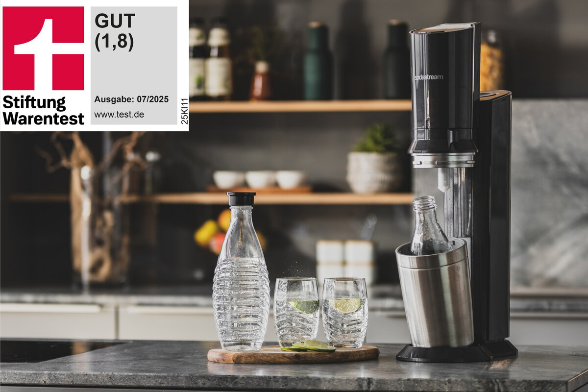Großer Check der Stiftung Warentest: SodaStream Crystal® 3.0 bester Wassersprudler mit spülmaschinenfester Glaskaraffe: Deutscher Pressestern